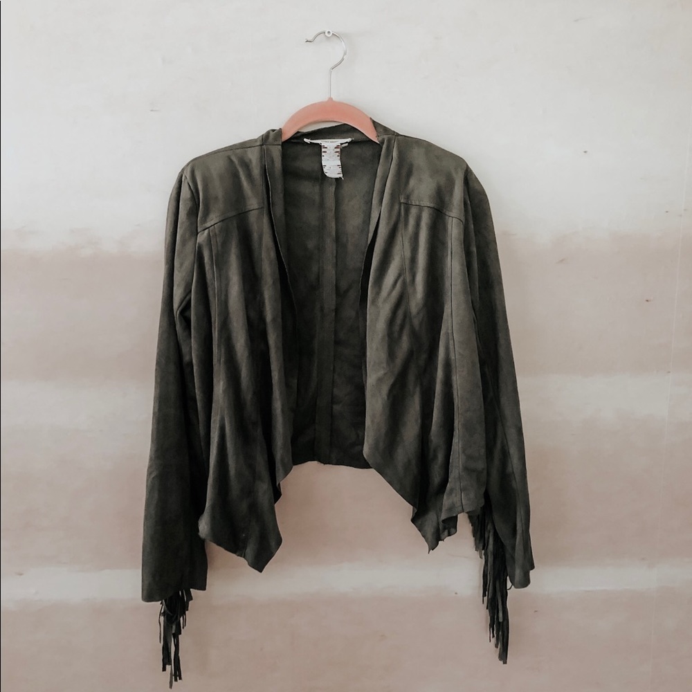 Grey suede fringe jacket